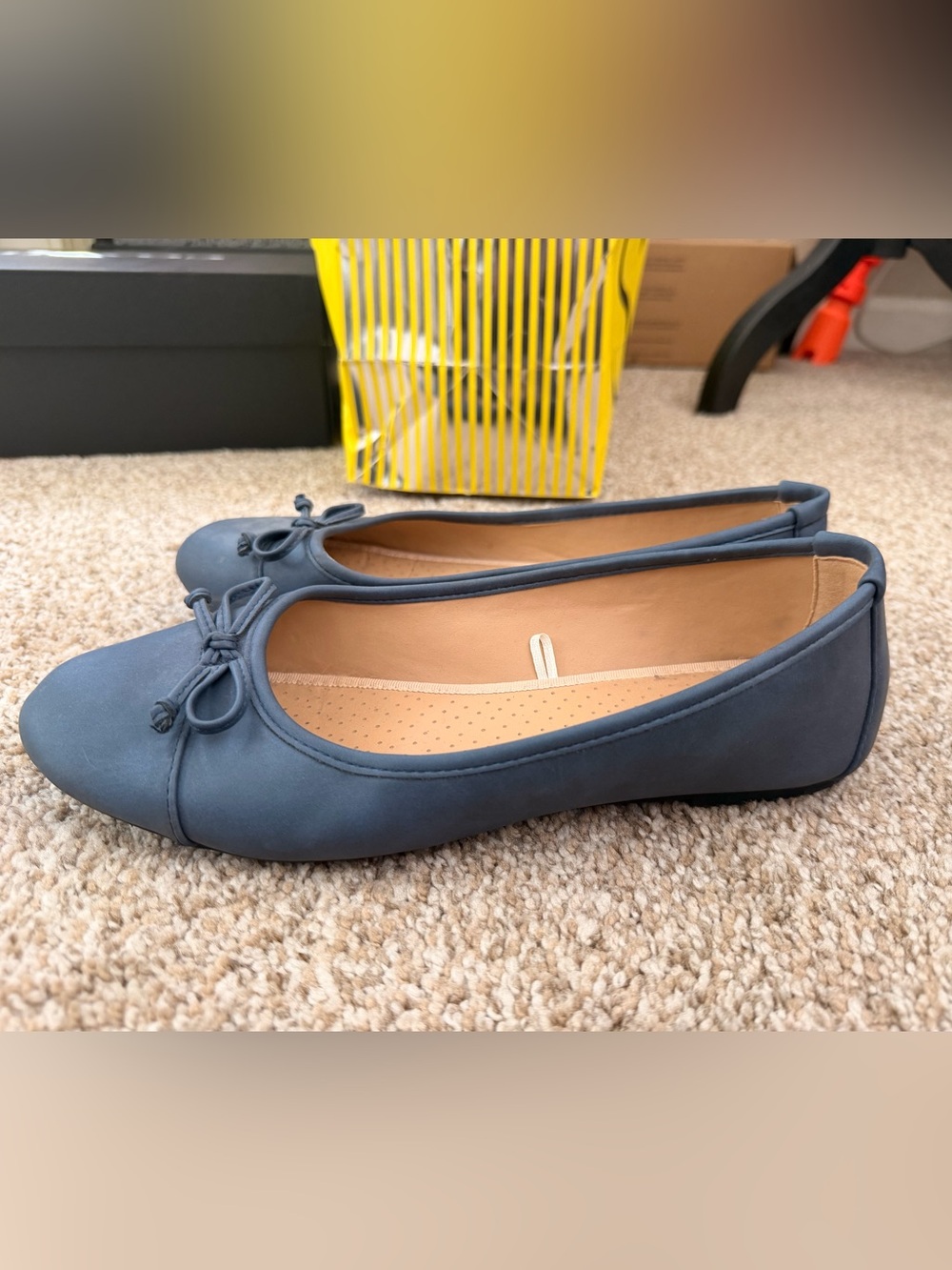 Women's Navy Blue Ballet Flats with Bow Trim
